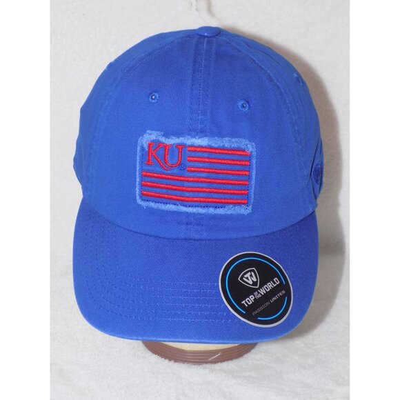 KU Kansas University (Blue) Jayhawks Flag Adjustable Cap College Hat - Picture 1 of 6